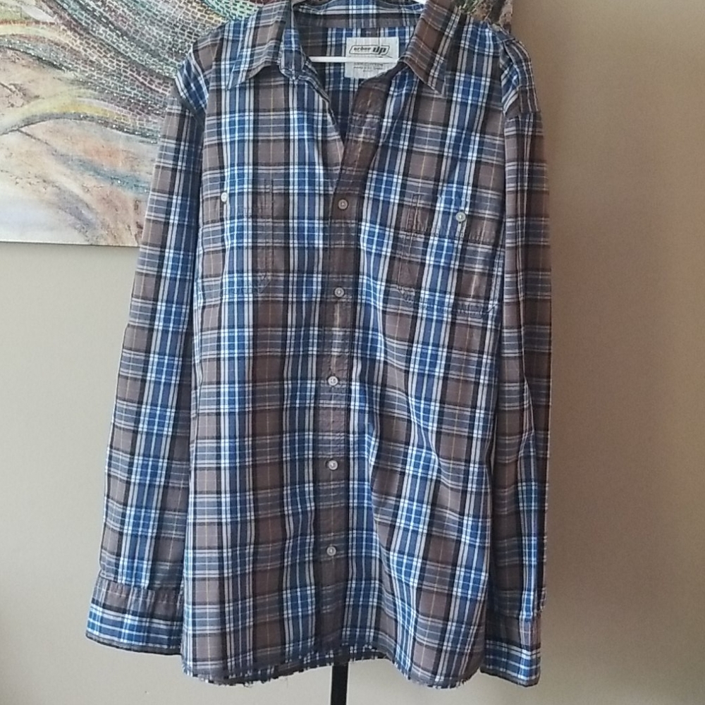 Urban Pipeline Men's 2XL Plaid Button Down Collard Blue Long Sleeves